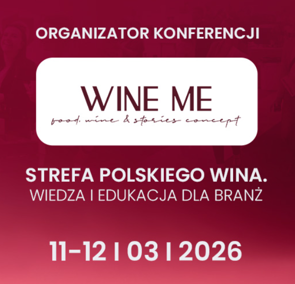 Wine Me conference banner: Polish wine zone - knowledge and education for industry, 11–12 March 2026