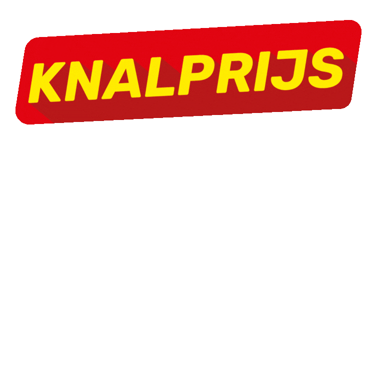 Pattern of red 'KNALPRIJS' sale badges and sets of four ribbed plant pots (green, terracotta, white, beige) on white background