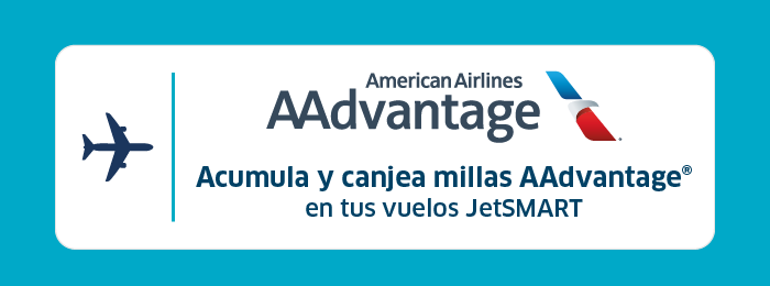American Airlines AAdvantage logo with text: earn and redeem AAdvantage miles on your JetSMART flights