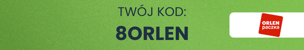 Promotional code '8ORLEN' on a green background with ORLEN Paczka logo
