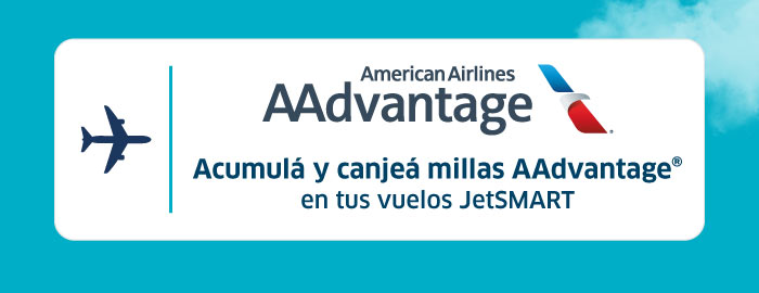 American Airlines AAdvantage logo with text: 'Accumulate and redeem AAdvantage miles on your JetSMART flights'