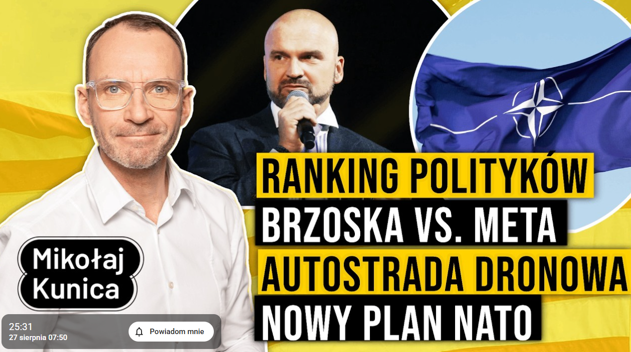 Miniatura: dwóch mężczyzn (jeden z mikrofonem), flaga NATO oraz napisy: ranking polityków, Brzoska vs Meta, autostrada dronowa