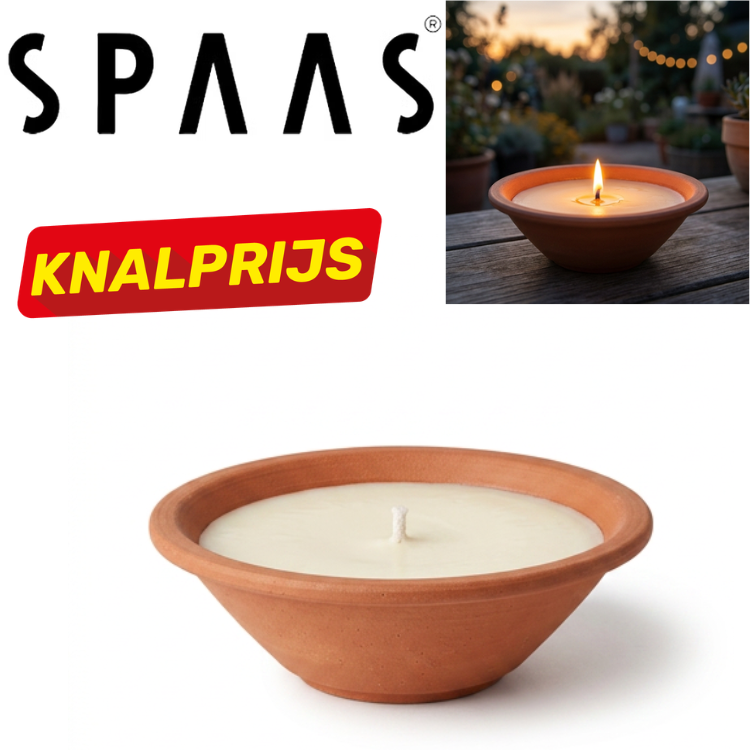 SPAAS terracotta outdoor candle bowl with white wax — patio citronella candle for garden ambience, bargain offer