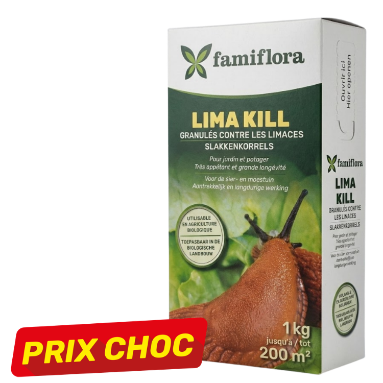 Famiflora Lima Kill slug control granules box, 1 kg for garden and vegetable patch, organic-compatible label