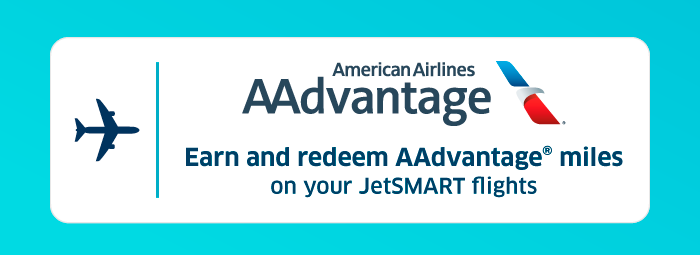 American Airlines AAdvantage logo with aeroplane icon and text: 'Earn and redeem AAdvantage miles on your JetSMART flights'