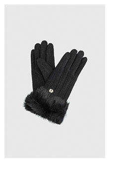 Czarne rękawiczki damskie wełniane z futrem