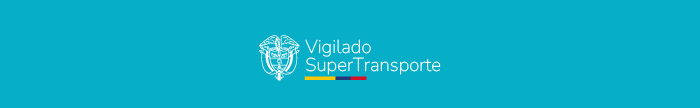 Vigilado SuperTransporte logo with Colombian coat of arms and coloured stripes on teal background