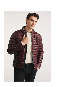Bordowa sk&oacute;rzana kurtka męska ocieplana