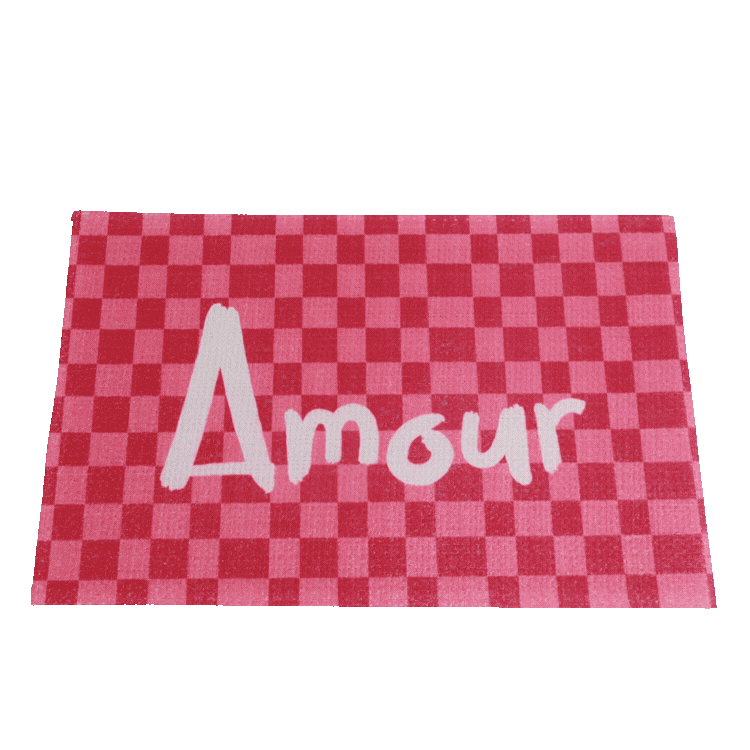 Stacked colourful greeting cards reading 'Amour', 'Ciao', 'Bonjour' and 'Hola' on various patterned backgrounds