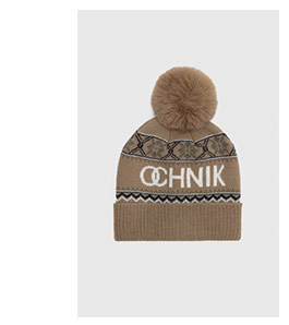 Beżowa czapka męska z pomponem