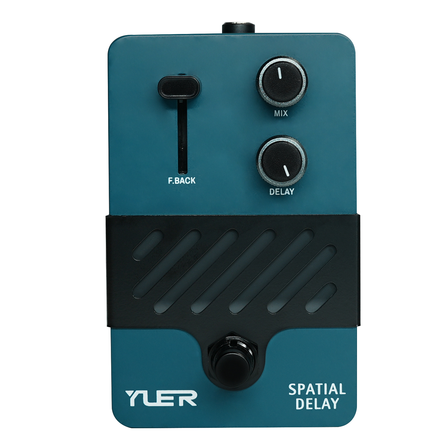 Teal YLER Spatial Delay guitar effects pedal with MIX and DELAY knobs, F.BACK feedback slider and footswitch
