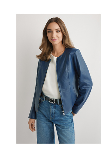 Granatowa sk&oacute;rzana kurtka damska