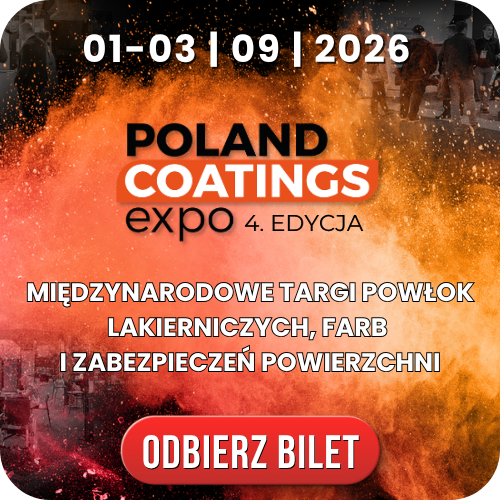 Poland Coatings Expo 4th edition poster, 01–03 Sep 2026 — international coatings, paints and surface protection trade fair with 'Get ticket' button