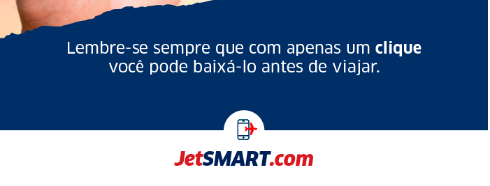 JetSMART banner reminding travellers they can download their mobile boarding pass with one click before travel, JetSMART.com logo