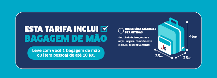 Banner: fare includes one carry-on or personal item up to 10 kg, maximum dimensions 45×35×25 cm with suitcase illustration.