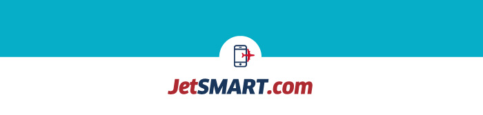 JetSMART.com logo featuring a smartphone with an airplane icon on a turquoise and white background