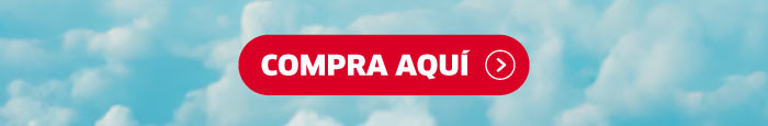 Red call-to-action button labelled 'COMPRA AQUÍ' on a soft cloudy sky background