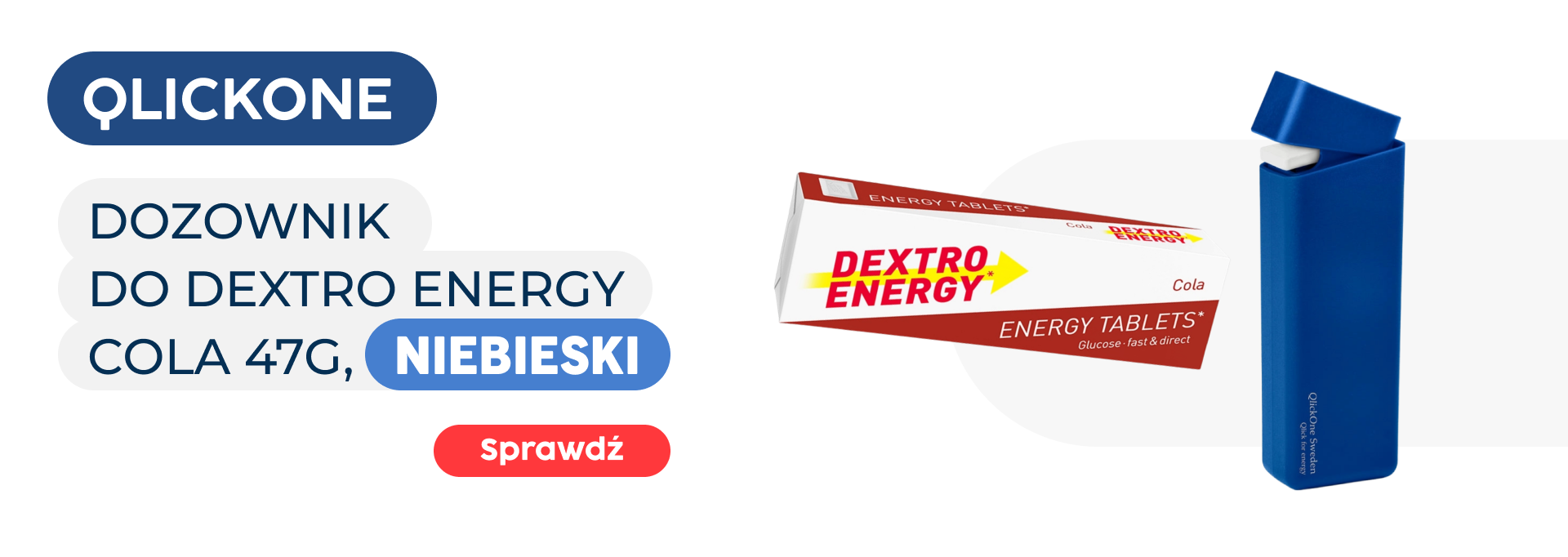 Qlickone - niebieski dozownik do Dextro Energy o smaku coli