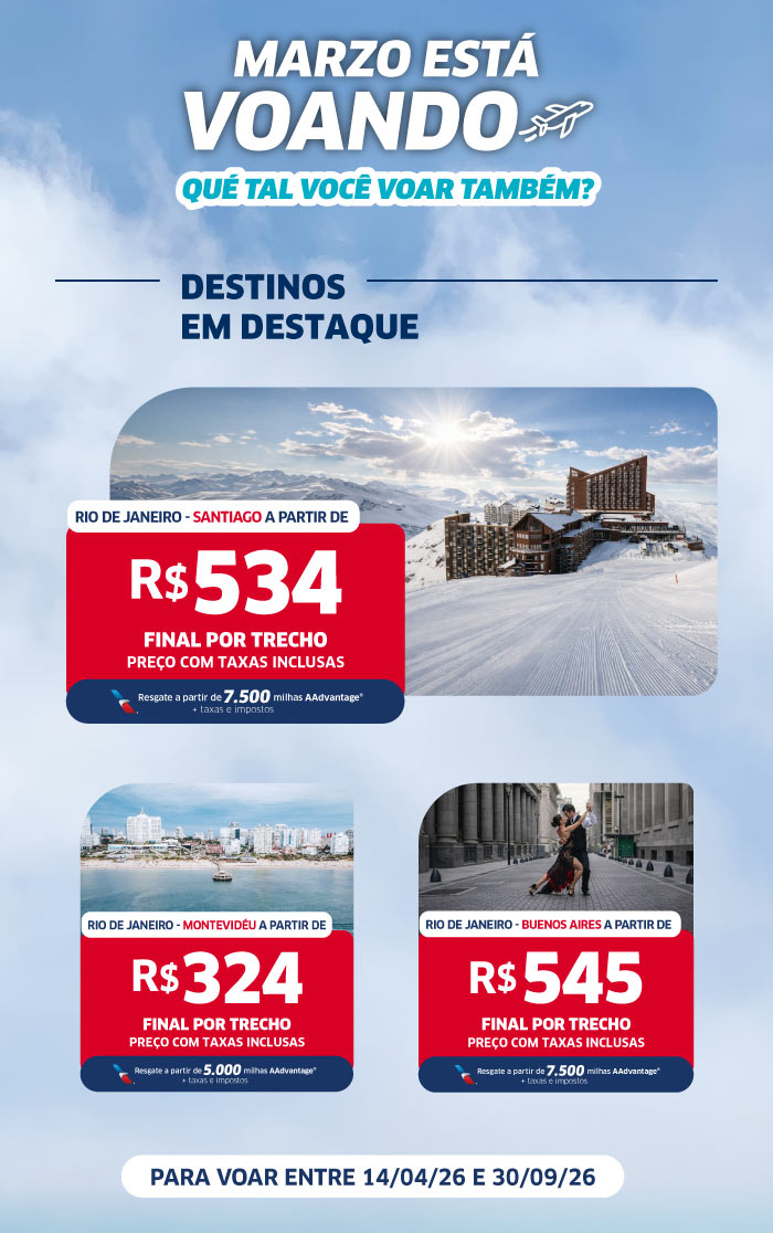 Promotional flight deals from Rio de Janeiro to Santiago, Montevideo and Buenos Aires with prices and travel dates Apr 14–Sep 30 2026