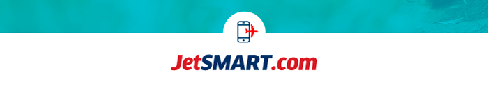 JetSMART.com logo: red and blue text with blue airplane-and-phone icon on a turquoise banner