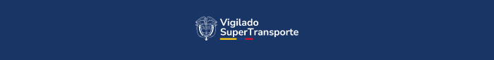 Vigilado SuperTransporte official logo with Colombian tricolour underline on a dark blue background