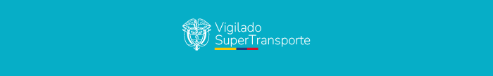 Vigilado SuperTransporte logo with white emblem and yellow-blue-red stripes on turquoise background