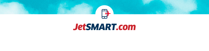 JetSMART.com logo with small red airplane icon above the text against a turquoise sky background