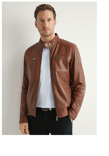 Jasnobrązowa sk&oacute;rzana kurtka męska