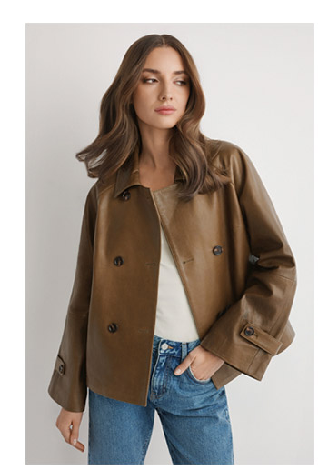 Sk&oacute;rzana kurtka damska w kolorze khaki