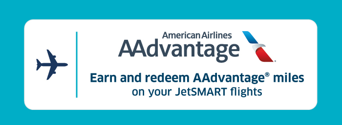 American Airlines AAdvantage logo and plane icon with text 'Earn and redeem AAdvantage miles on your JetSMART flights'