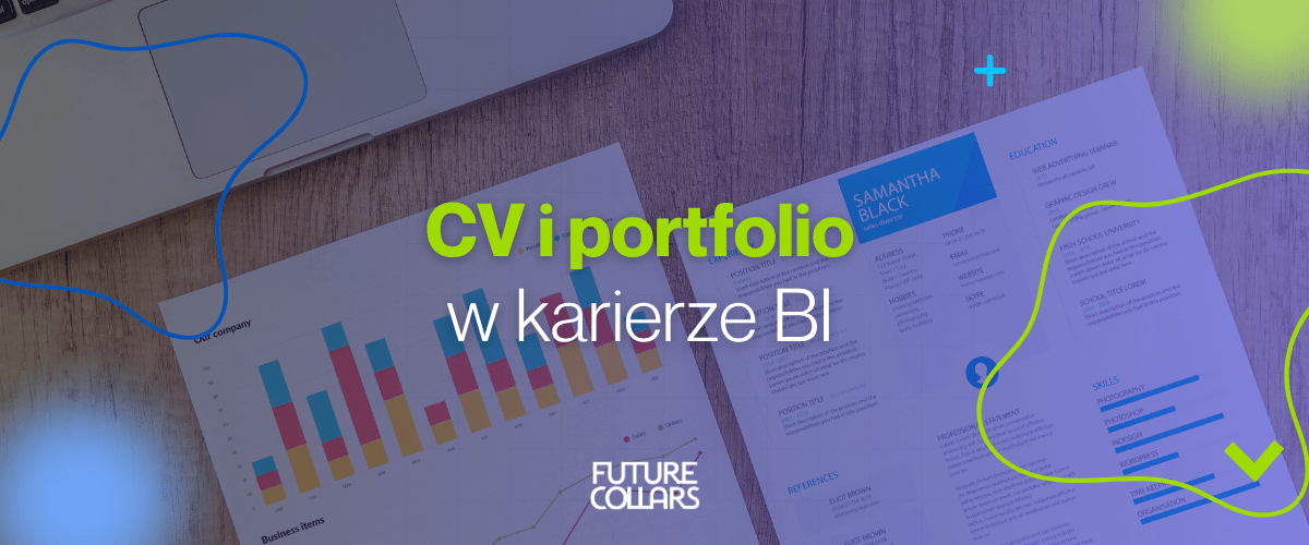 Overhead view of laptop, printed bar chart and CV/resume on a wooden desk, highlighting CV and portfolio for business intelligence careers