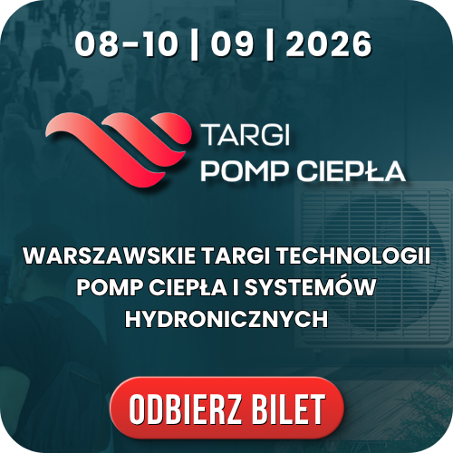 Poster for Warsaw Heat Pump Fair (Targi Pomp Ciepła) 8–10 Sep 2026 showcasing heat pumps and hydronic systems — get ticket