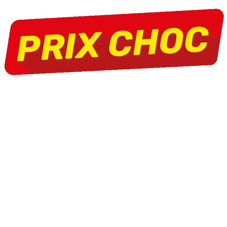 Repeated red 'PRIX CHOC' sale banners with assorted ribbed ceramic plant pots in green, terracotta, white and beige