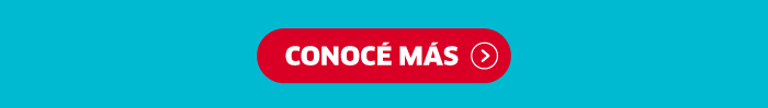 Red 'Learn more' call-to-action button with arrow on turquoise background