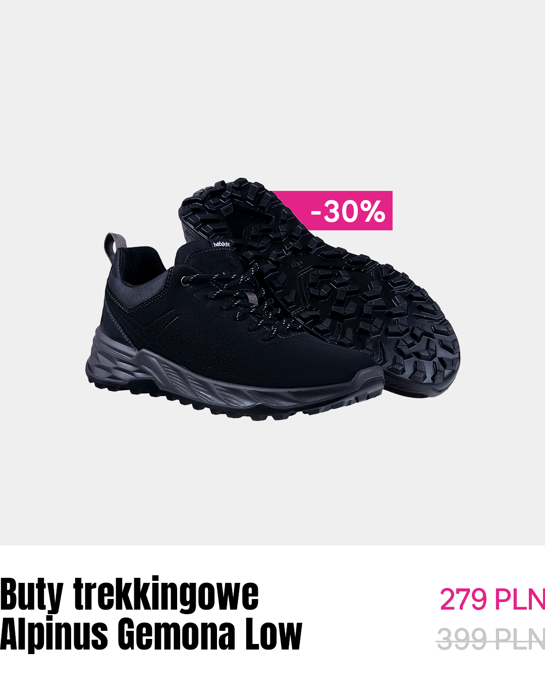 Black Alpinus Gemona Low trekking shoes, low-cut hiking trainers with rugged lug soles and -30% discount