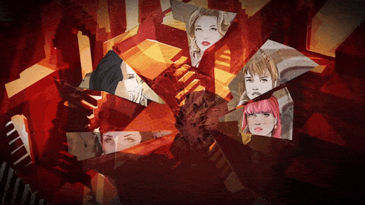 Grid of fantasy scenes: kaleidoscopic character portraits; silhouette fighting shadow monsters in flames; woman in mist; boat of survivors on stormy seas