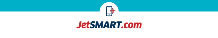 JetSMART.com logo featuring red and blue text and a mobile phone with an airplane icon on a teal banner