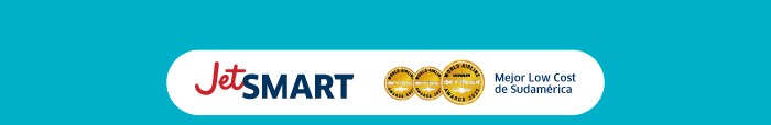 JetSMART logo with three gold award medals and text Best low-cost airline in South America