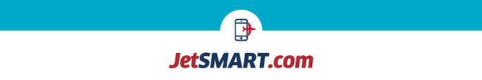 JetSMART.com logo centred on white and teal banner, red and navy text with stylised plane icon