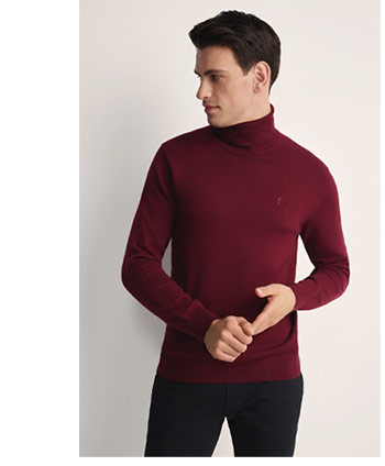 Bordowy sweter męski z golfem