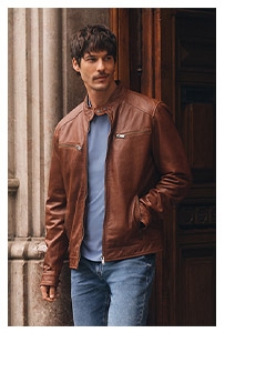 Jasnobrązowa sk&oacute;rzana kurtka męska