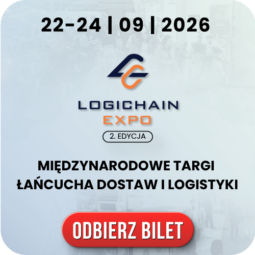 Banner for Logichain Expo (22–24 Sep 2026), international supply chain and logistics trade fair, red 'Collect ticket' button