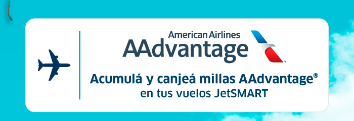 American Airlines AAdvantage logo with text: Earn and redeem AAdvantage miles on your JetSMART flights.