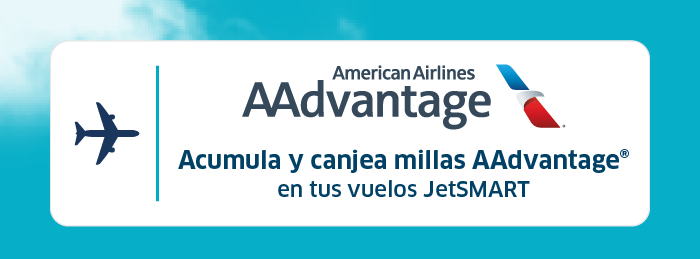 American Airlines AAdvantage logo with text: earn and redeem AAdvantage miles on your JetSMART flights