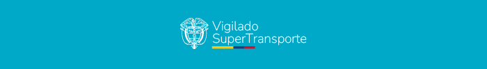 Blue banner showing Colombian coat of arms, coloured yellow-blue-red stripes and text 'Vigilado SuperTransporte'