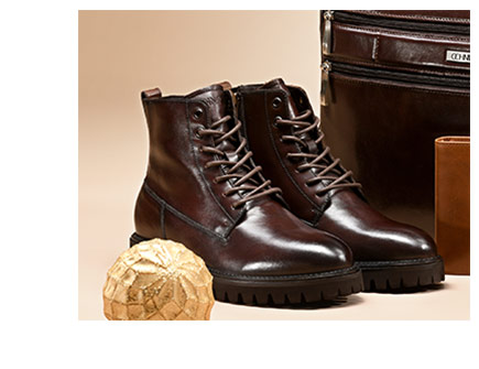 Sk&oacute;rzane trzewiki męskie w kolorze brązowym