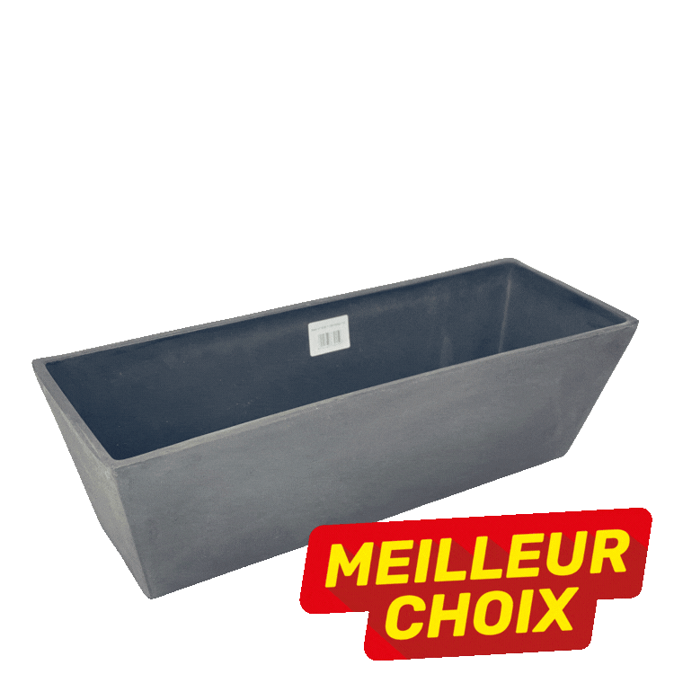 Two rectangular trough planters (dark grey and light beige) with 'Meilleur Choix' badge — modern outdoor/window box for balcony or patio