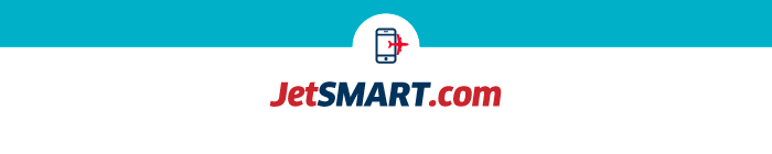 JetSMART.com logo with red and blue wordmark and small aeroplane icon on a turquoise header