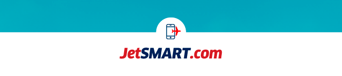 JetSMART.com logo showing stylised mobile phone with red aeroplane icon on turquoise and white background