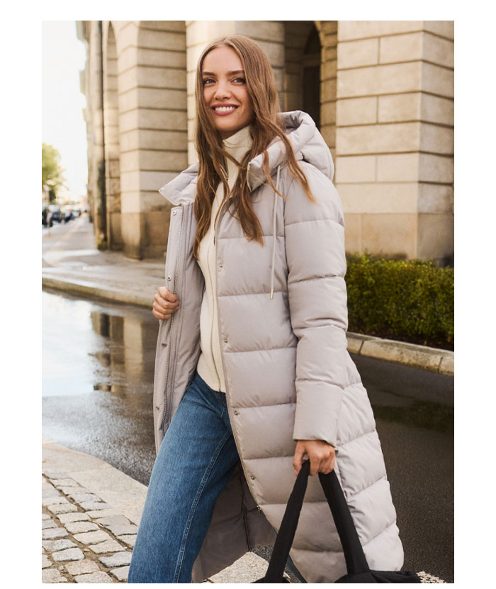 Długa jasnoszara kurtka damska